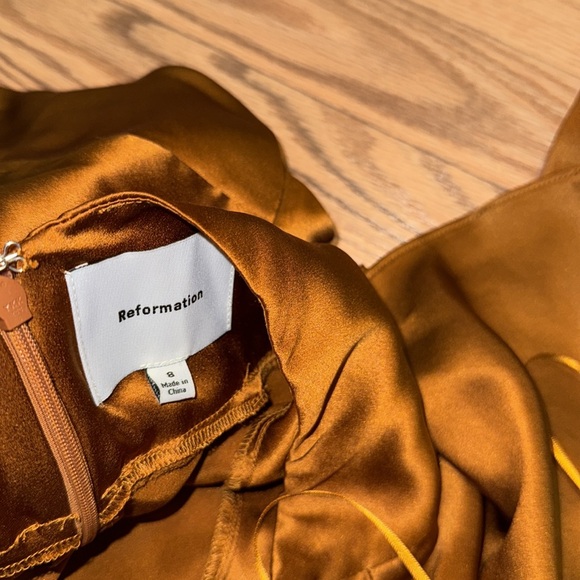 Reformation Daniela 100% silk copper maxi halter gown dress wedding fall size 8 - Picture 3 of 16